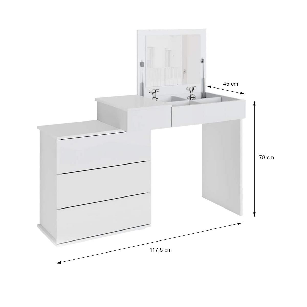 SCHMINKTISCH rechteckig weiß 117,5/78/45 cm - Weiß, Holzwerkstoff (45/117.5/78cm) - ML-DESIGN
