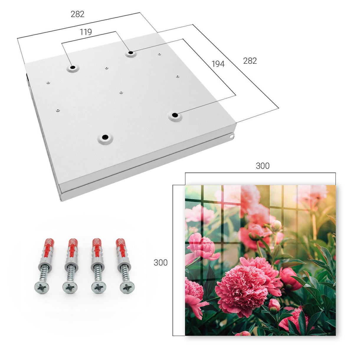 SCHLÜSSELBOX Weiß 30x30 cm – Türöffnung nach rechts - Rosa Pfingstrosen - Pink, Metall (30/30/5cm) - TULUP