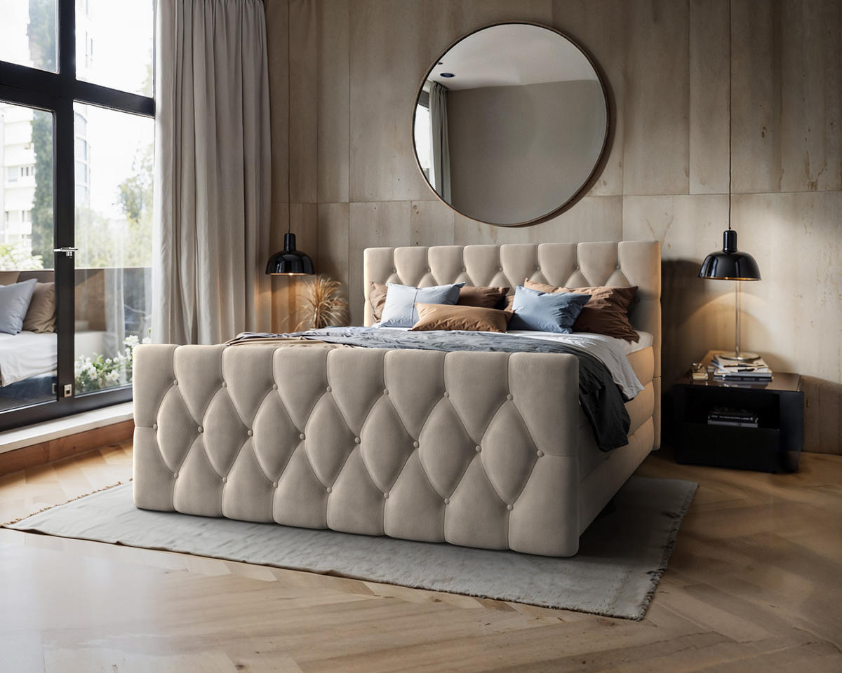 BOXSPRINGBETT Eleganz 180x200 cm in Beige mit Bettkasten und beidseitiger Matratze - Beige, Textil (180/200cm)