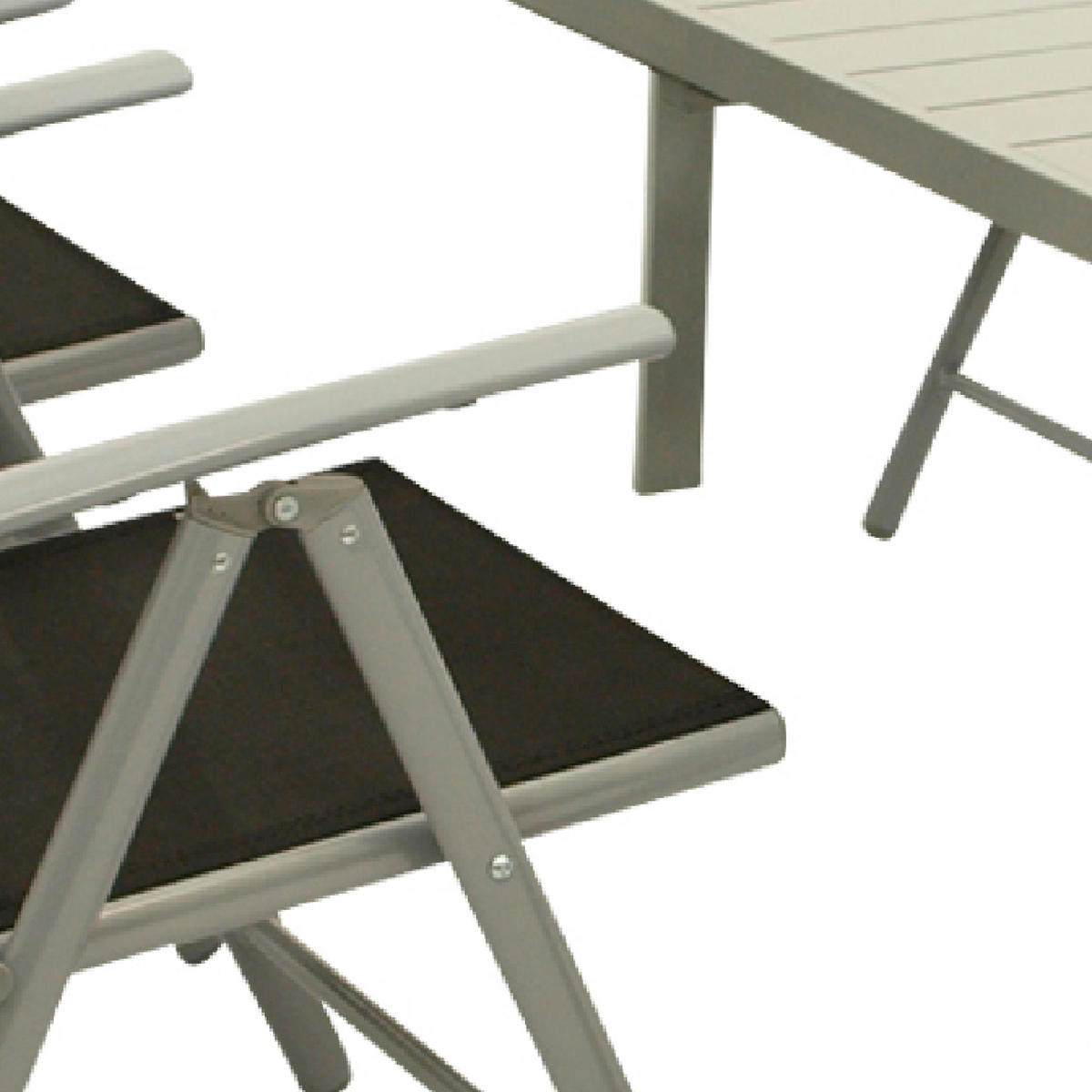 GARTEN-GARNITUR Sunderland - 5-teilige Garten-Essgruppe (4x Stapelsessel mit Aluminiumgestell, Bespannung Textillehne schwarz, Ausziehtisch - Schwarz, Metall - TPFGarden