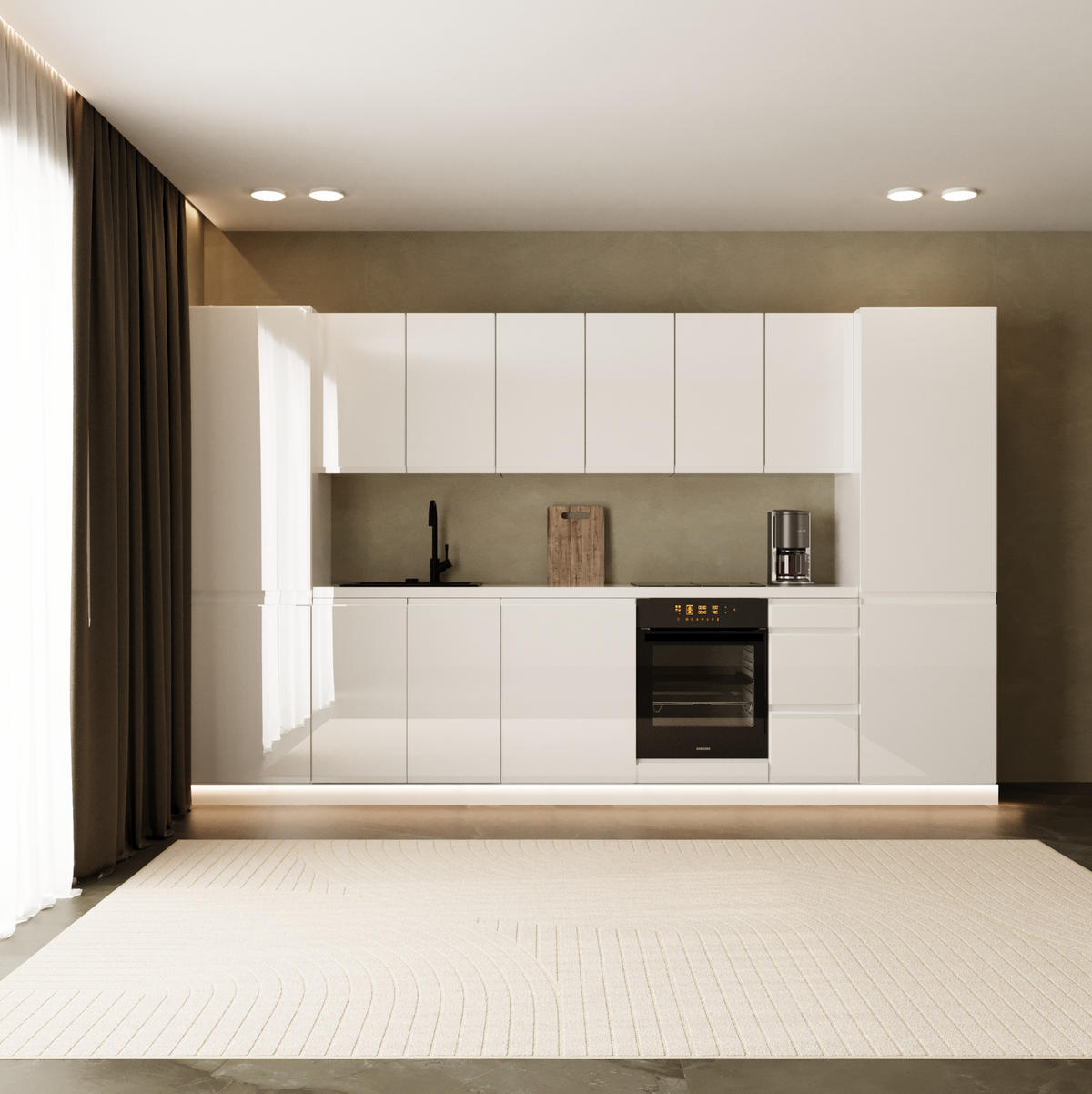 KÜCHENZEILE 360 cm - Aspen KA10-M360 - in Weiß/Hochglanz - Weiß Hochglanz, Holz (360/212/58cm)