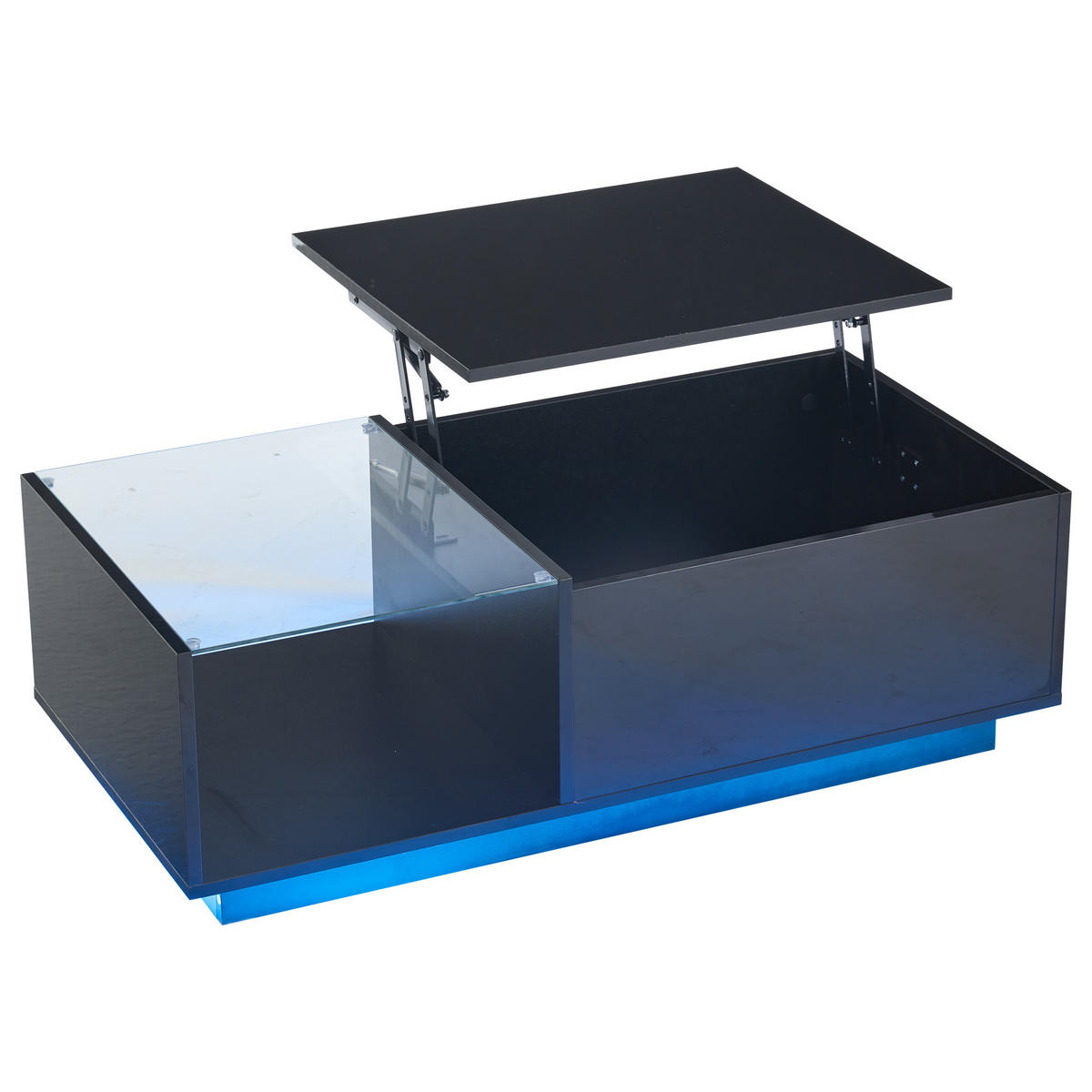 COUCHTISCH aus Spanplatte 100x50x33-46,5 cm in Schwarz mit LED-Beleuchtung - Schwarz, Holzwerkstoff (100/50/46.5cm) - Modfu