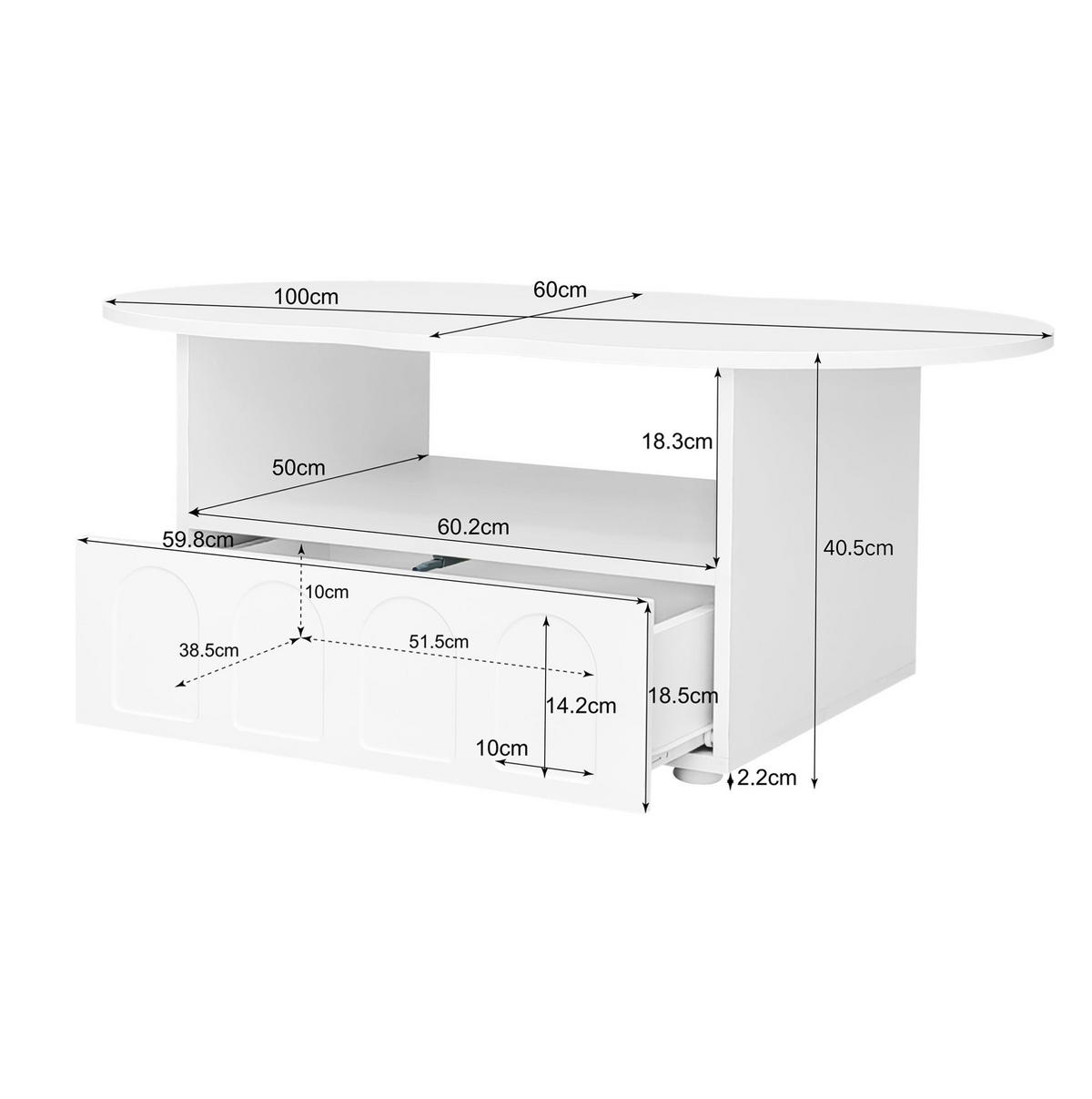 KONFERENČNÍ stolek 100/60/40,5 cm bílý z dřevotřísky se zásuvkou a otevřenou přihrádkou - bílá, kompozitní dřevo (100/60/40.5cm) - OKWISH