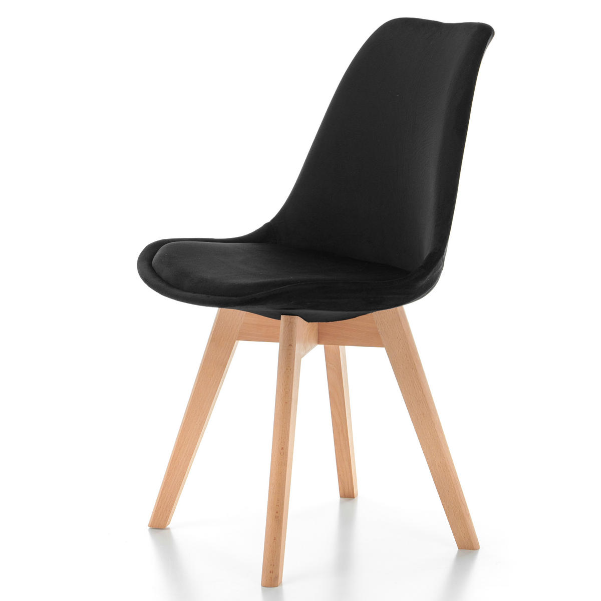 STUHL Dublin modern schwarz, Holzbeinen - Veloursstoff und Polsterschaum - Schwarz/Naturfarben, Holz/Textil (50/83/54cm) - NEW HOME