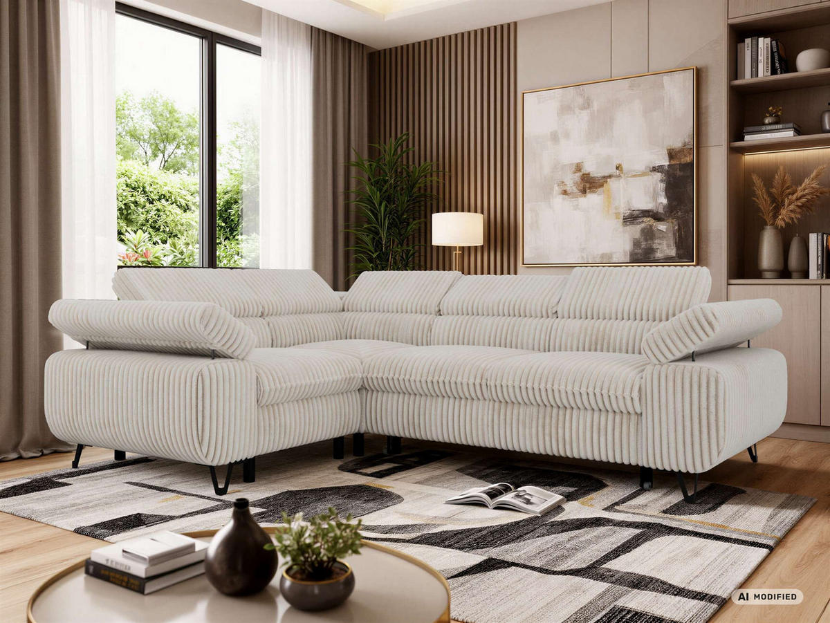 ECKSOFA FALCO L - Beige Cord - Links Seite - Beige/Creme, Textil/Metall (197/268cm) - MKS