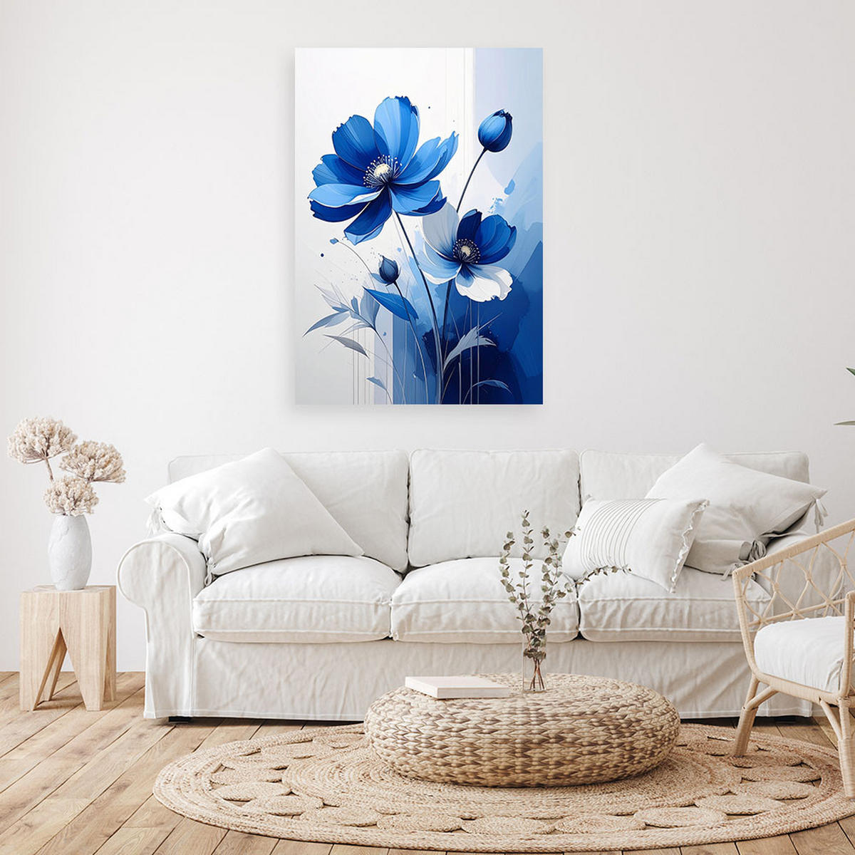 WANDBILD, Blaue Blumen auf hellem Hintergrund - Blau, Textil (30/45cm) - Feeby