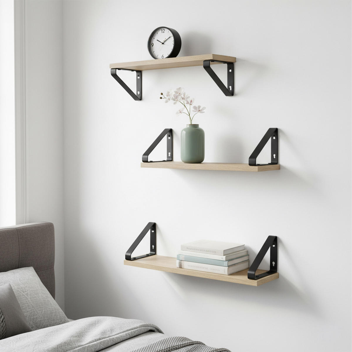 WANDREGAL-SET - Hellbraun, Holzwerkstoff/Metall (40/11/12cm) - Relaxdays