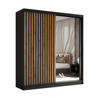 SCHWEBETÜRENSCHRANK Erika 200 cm mit Lamellen und Spiegel 2-türig, schwarz, Artisan, Lamelle schwarz - Schwarz/Braun, Kunststoff (200/216/51cm) - Margaret Hadas24