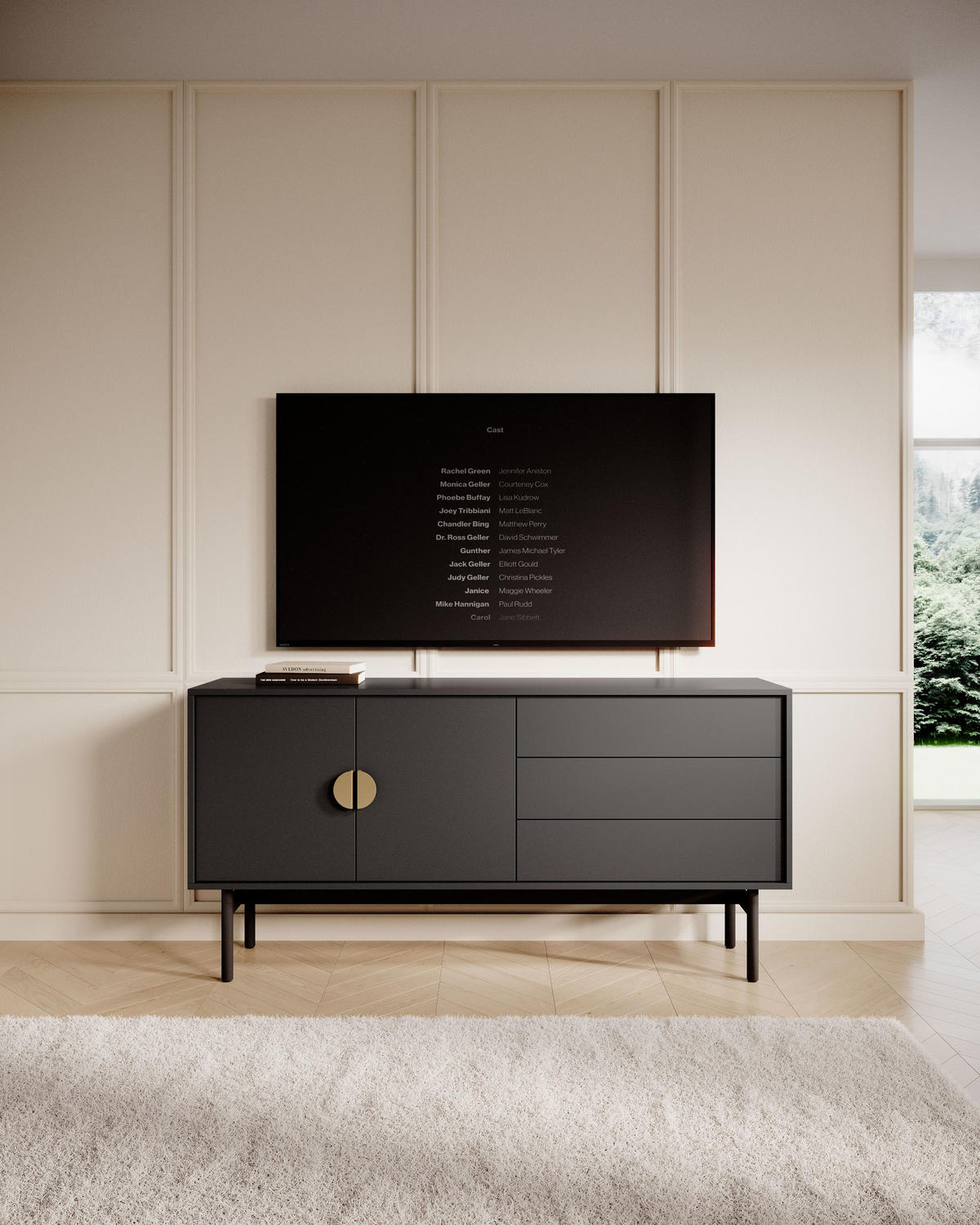 TV-SCHRANK Stoon Schwarz 154 cm - Goldfarben/Schwarz, Holzwerkstoff/Metall (154/76/38cm) - Selsey