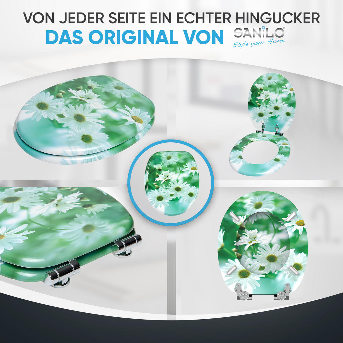 WC-SITZ mit Absenkautomatik Margeriten - Grün, Holzwerkstoff (38/6/47cm) - Sanilo