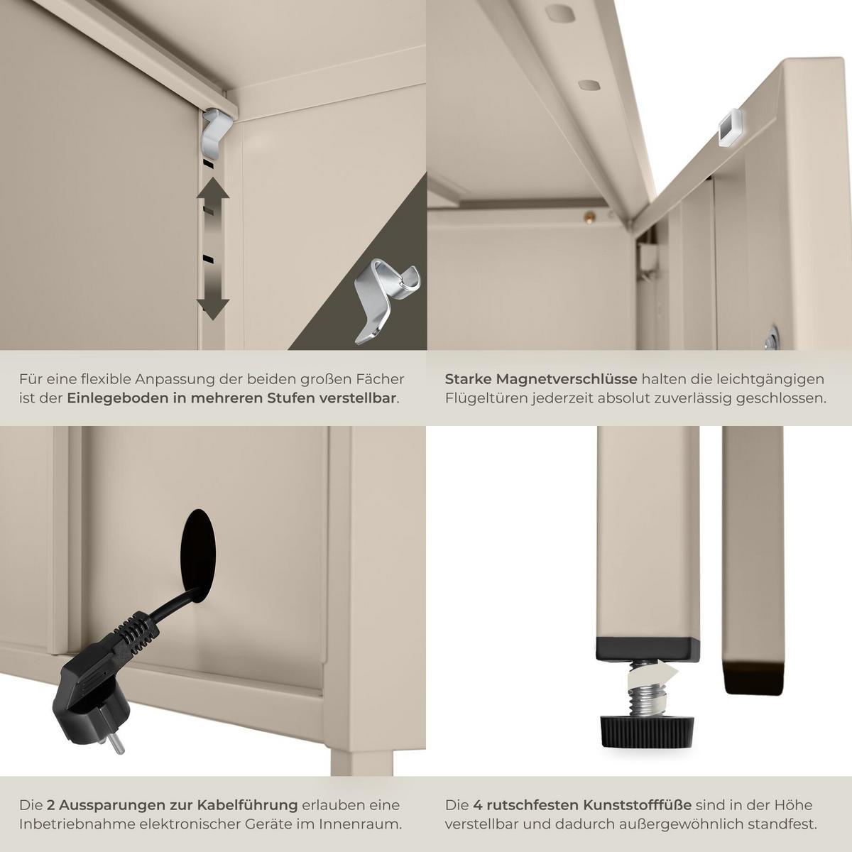SIDEBOARD Baker, Kippschutz, höhenverstellbare Füße, taupe - Taupe, Metall (100/65/42.5cm) - tectake