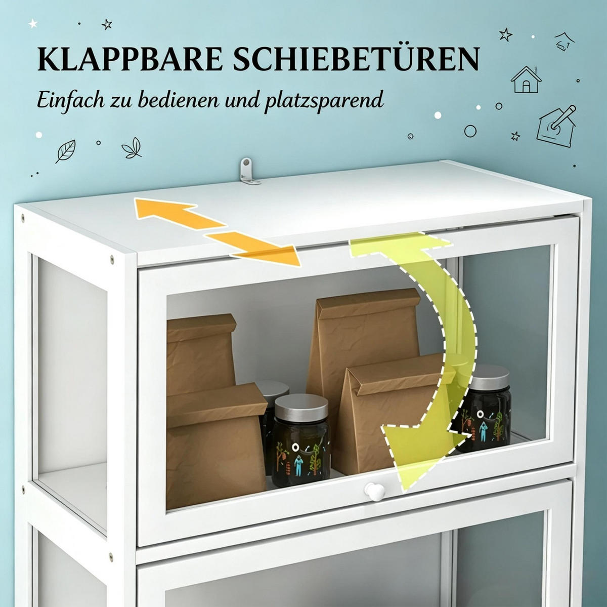 VITRINENSCHRANK in Weiß 59x30x139 cm mit 4 Fächern und Schiebetüren - Weiß, Holzwerkstoff (30/139/59cm) - IVMEU