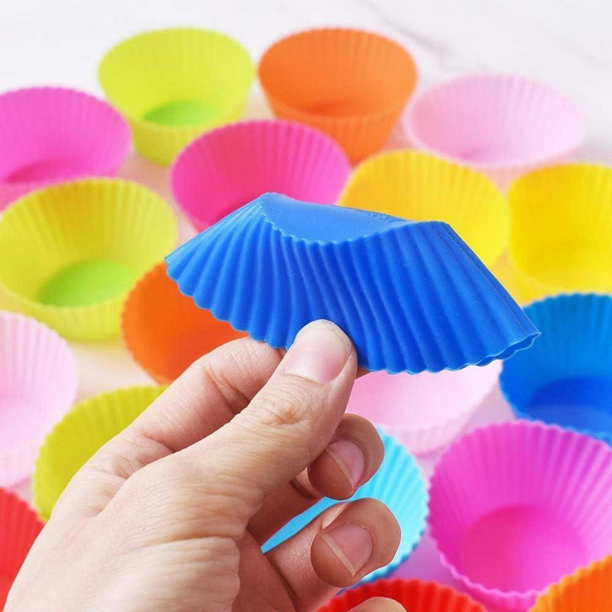 BACKFÖRMCHEN 48-teiliges Set Silikon bunt - Multicolor, Kunststoff (4.2/3/7cm)