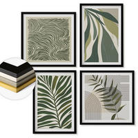 WANDBILDER 4er-Set - 50x50 cm & 40x60 cm Schwarzer Rahmen - Blätter, Wellen – Pastellillustrationen - Schwarz, Kunststoff (50/50cm) - ArtPrintCave