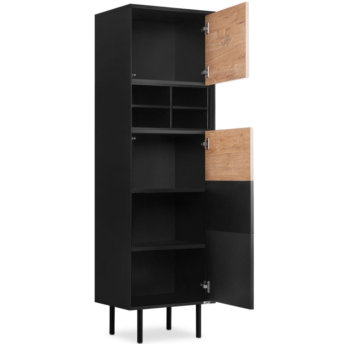 REGAL LOFTY Kreuzeinlage, schwarz / Eiche natur - Eichefarben/Schwarz, Holzwerkstoff (52/174/41cm) - KONSIMO®