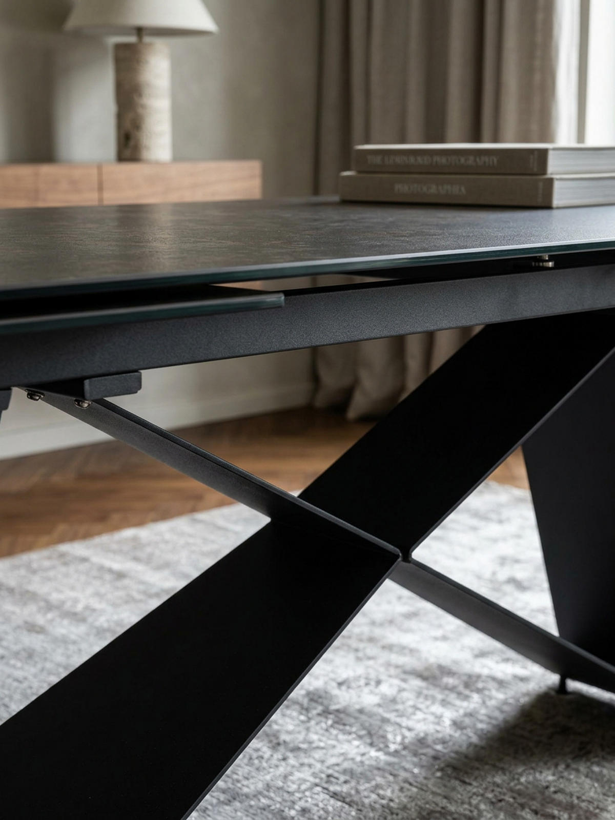 ESSTISCH Ausziehbar Keramik Glas Marmoroptik Rechteckig Groß, Schwarz 180x95x78 cm - Schwarz, Keramik/Metall (95/180/78cm) - KADIMA DESIGN