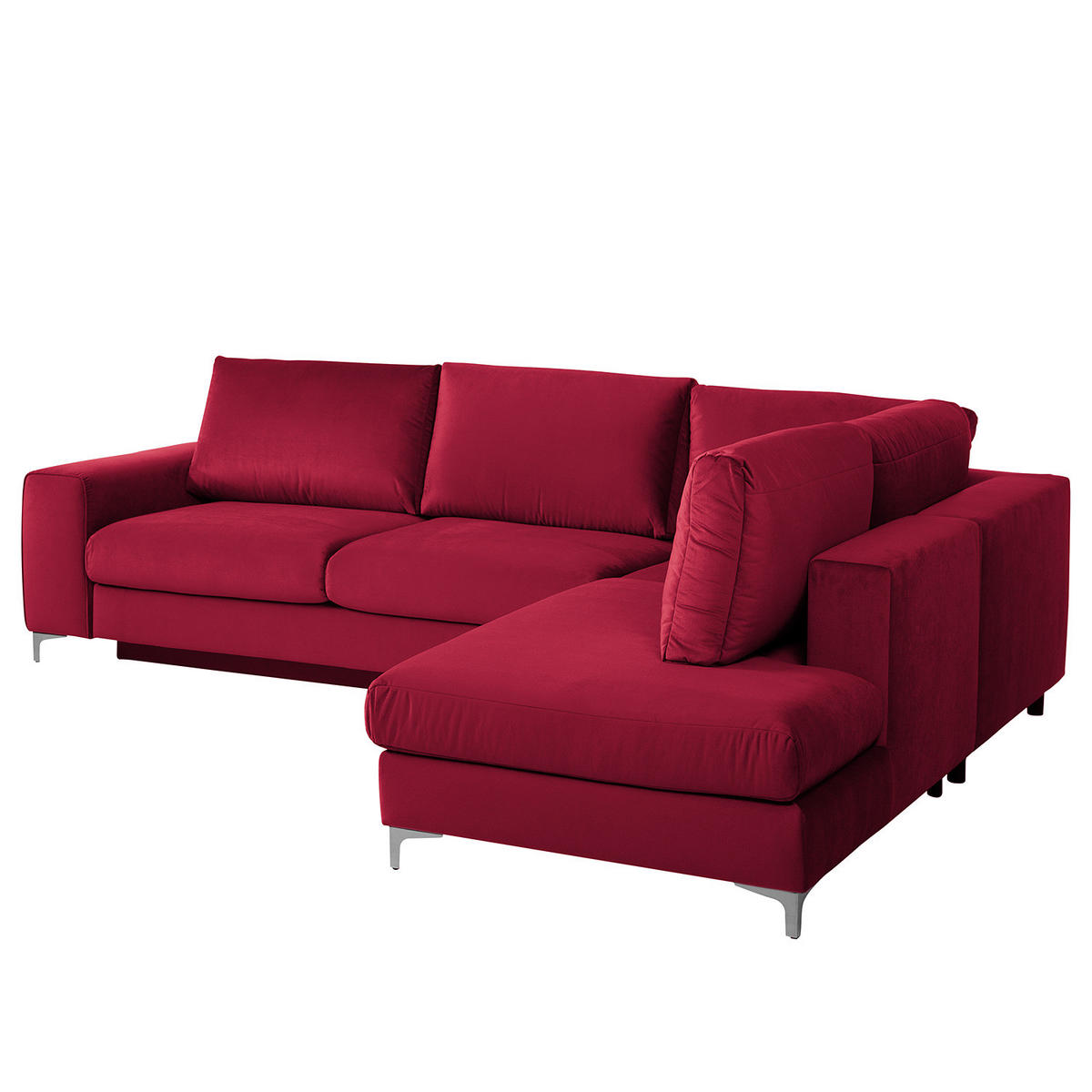 ECKSOFA mit Ottomane - Chromfarben/Bordeaux, Textil/Metall (302/1cm) - home24