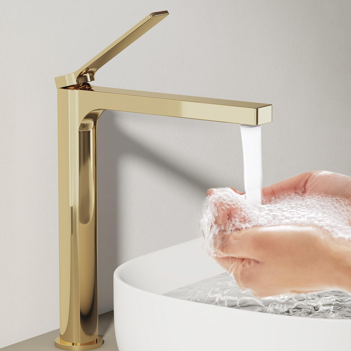 WASCHTISCHARMATUR mit Zertifiziertem Filterelement Champagnergold Hoher Stil - Goldfarben, Metall (23.3/4.6/33.5cm) - EMKE