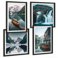 BILDER SET 4er Set - 50x50 cm & 40x60 cm Schwarzer Rahmen - Spiegelung der Boote auf Bergseen - Schwarz, Kunststoff (50/50cm) - TULUP