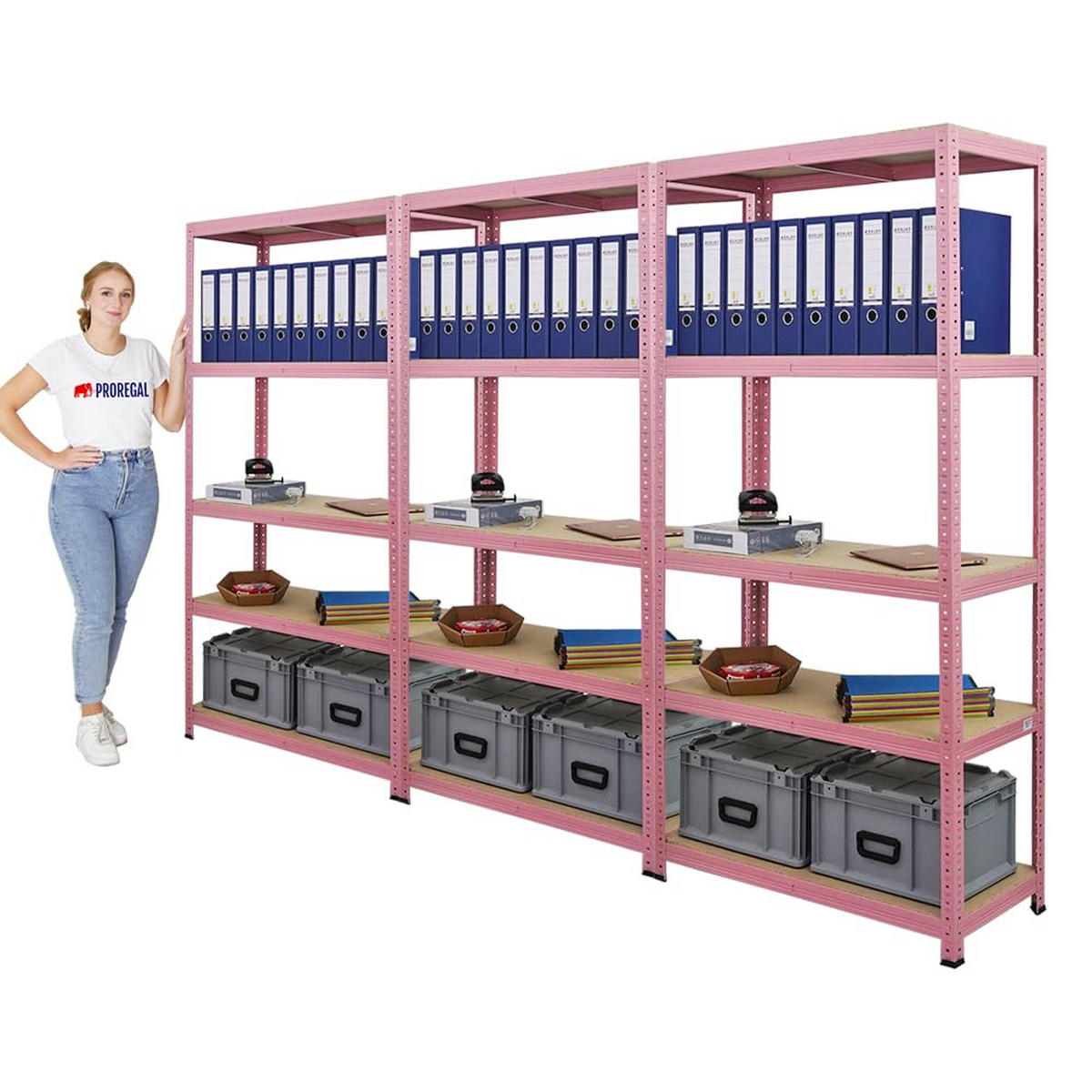 WOHNREGAL Pink Lady 3er-Set mit 3x 180x90x40cm Fachlast 175 kg 5 Ebenen Pink - Pink, Metall (270/180/40cm) - PROREGAL