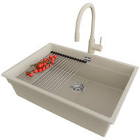 GRANITSPÜLE Praga Slim, 2-er set Beige 66/47 cm 1 Becken + Küchenarmatur 38/14 cm + Ablauf-Set + Aufrollbare Abtropffläche ab 70er Unterschrank - Chromfarben/Beige, Kunststoff (66/20/47cm) - Primagran