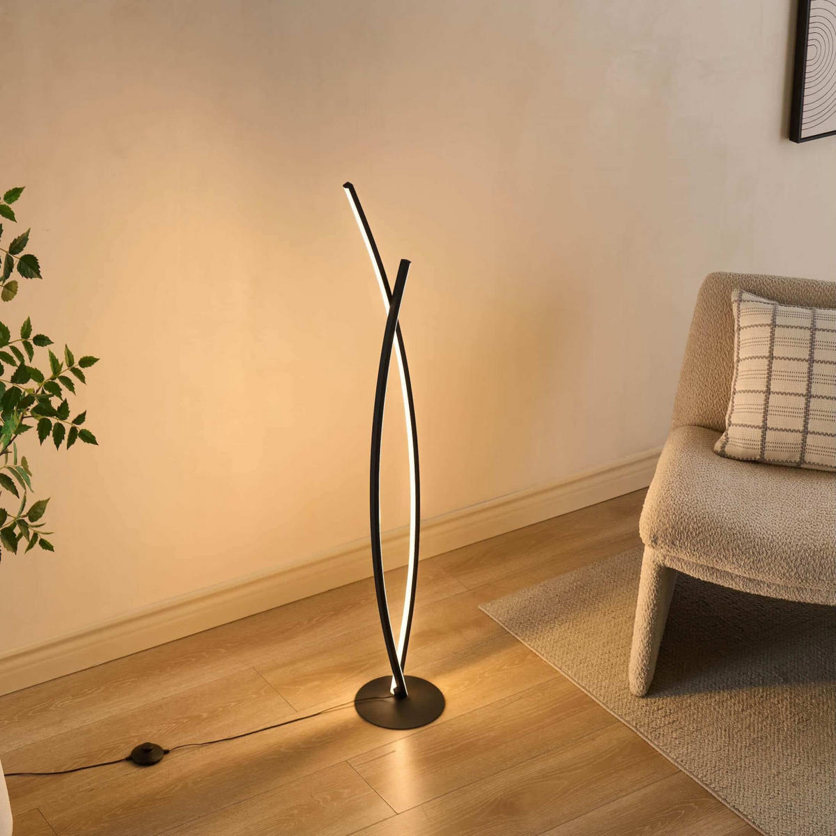 STEHLEUCHTE Elzo, Schwarz, 124cm - Schwarz, Metall (124/4/124cm) - KOSILUM