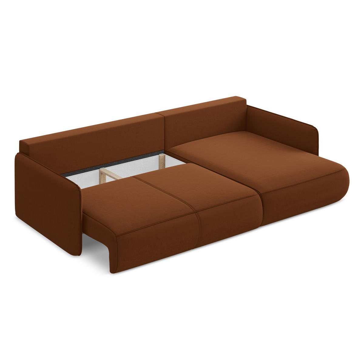 ECKSOFA mit Schlaffunktion Samt Stoff Orange - Terracotta/Schwarz, Kunststoff/Textil (240/148cm) - LaMiaSofa