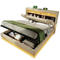POLSTERBETT 140/200 cm Beige aus Leinen mit Stauraum, LED-Beleuchtung und USB - Beige, Textil (140/200cm) - Flora Grace
