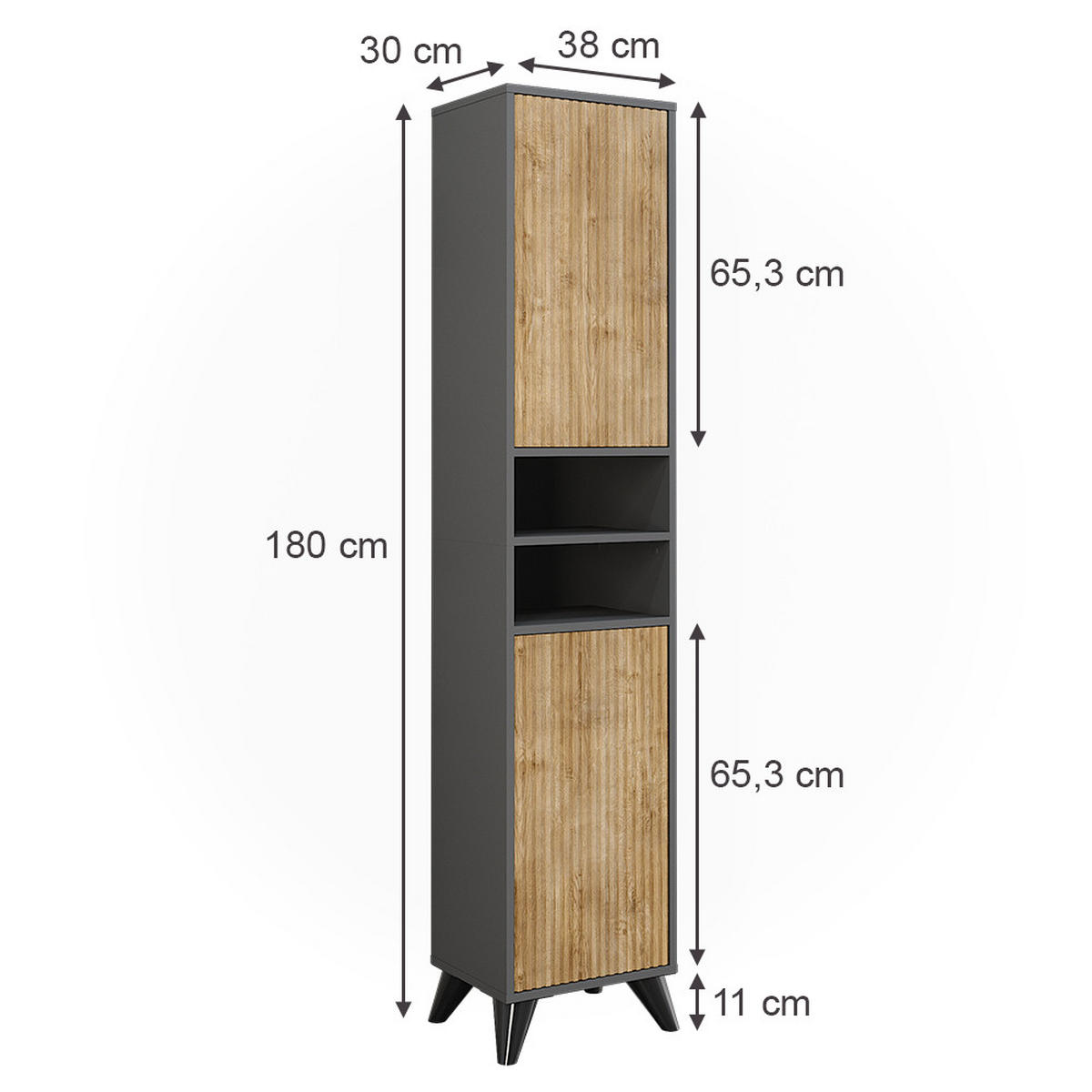 BADSCHRANK Leano Anthrazit/Bergeiche 38 x 180 cm mit 2 Türen - Eichefarben/Anthrazit, Holzwerkstoff (38/180/30cm) - Vicco