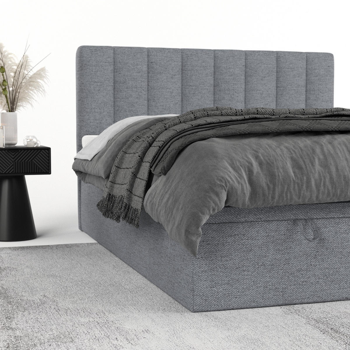 BOXBETT Lume 160/200 cm Grau im Neve Stoff - Schwarz/Grau, Holz/Holzwerkstoff (160/200cm) - AltaBeds