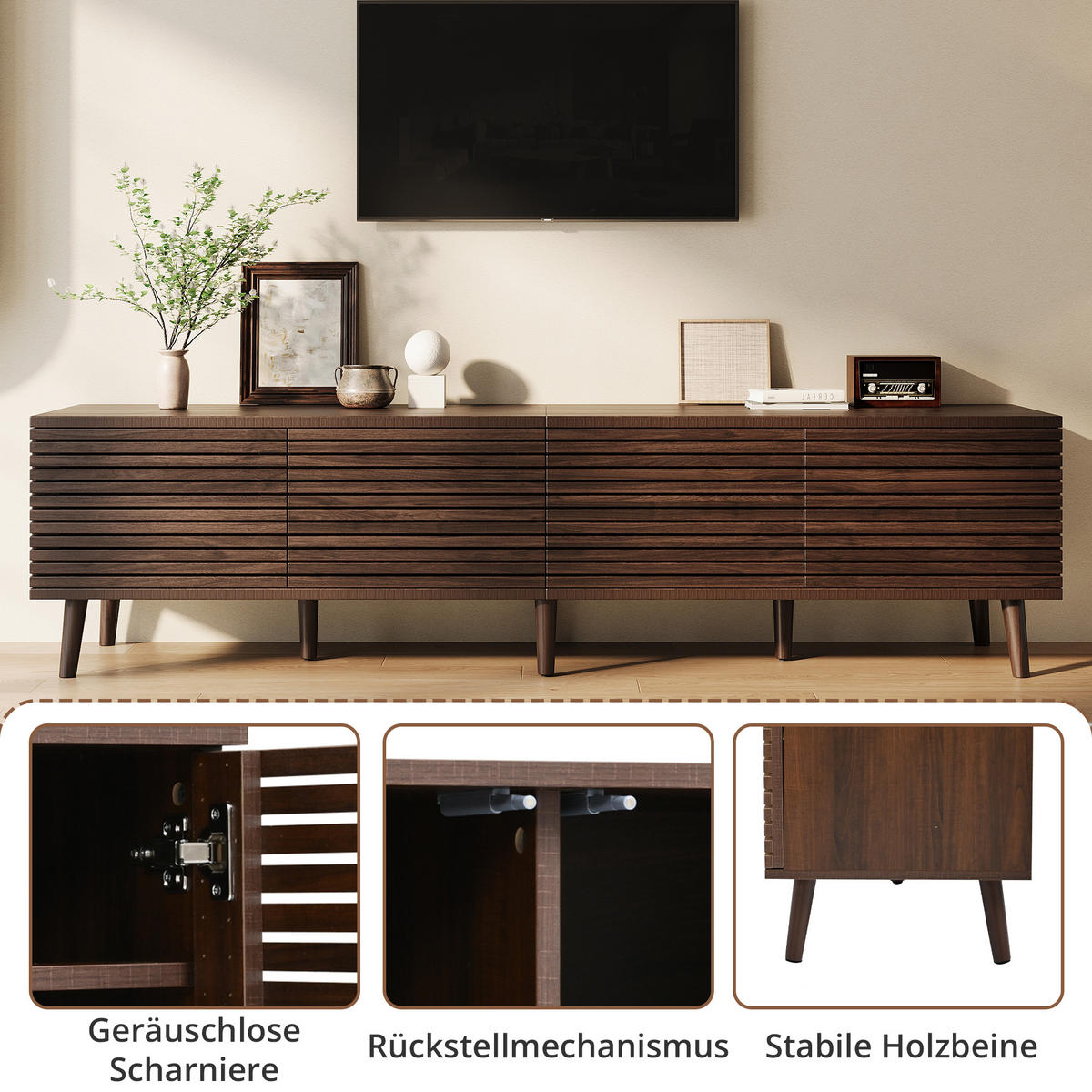 TV-SCHRANK 180/40/46 cm Walnussholzfarbe mit 4 Türen und Kabeldurchführung - Nussbaumfarben, Holzwerkstoff (180/46/40cm) - Oxeza