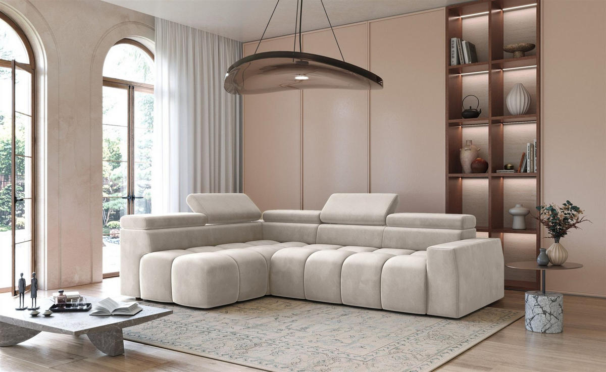 ECKSOFA Darcy - Beige, Holzwerkstoff/Textil (305/210cm) - Fun Möbel