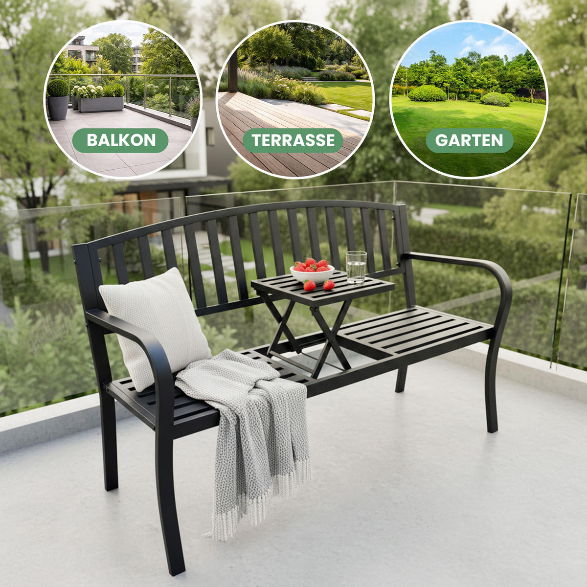 GARTENBANK DUO Schwarz 135 x 82,5 x 57 cm - Schwarz, Metall (135/82.5/57cm) - Akord