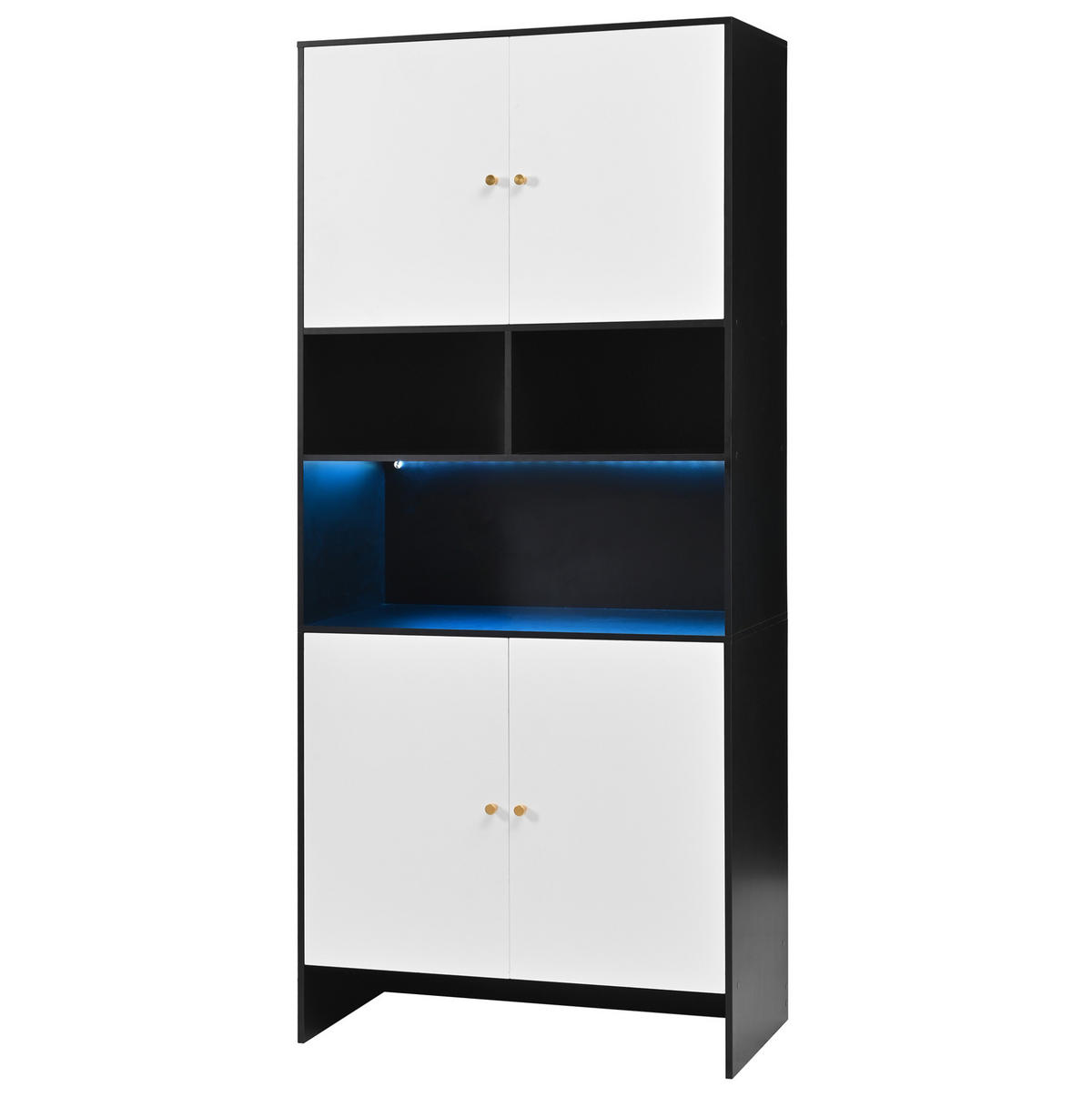 SIDEBOARD 80/40/185 cm mit 4 Türen & 3 offenen Fächern in Weiß/Schwarz - Weiß, Holzwerkstoff (80/185/40cm) - BEAOK