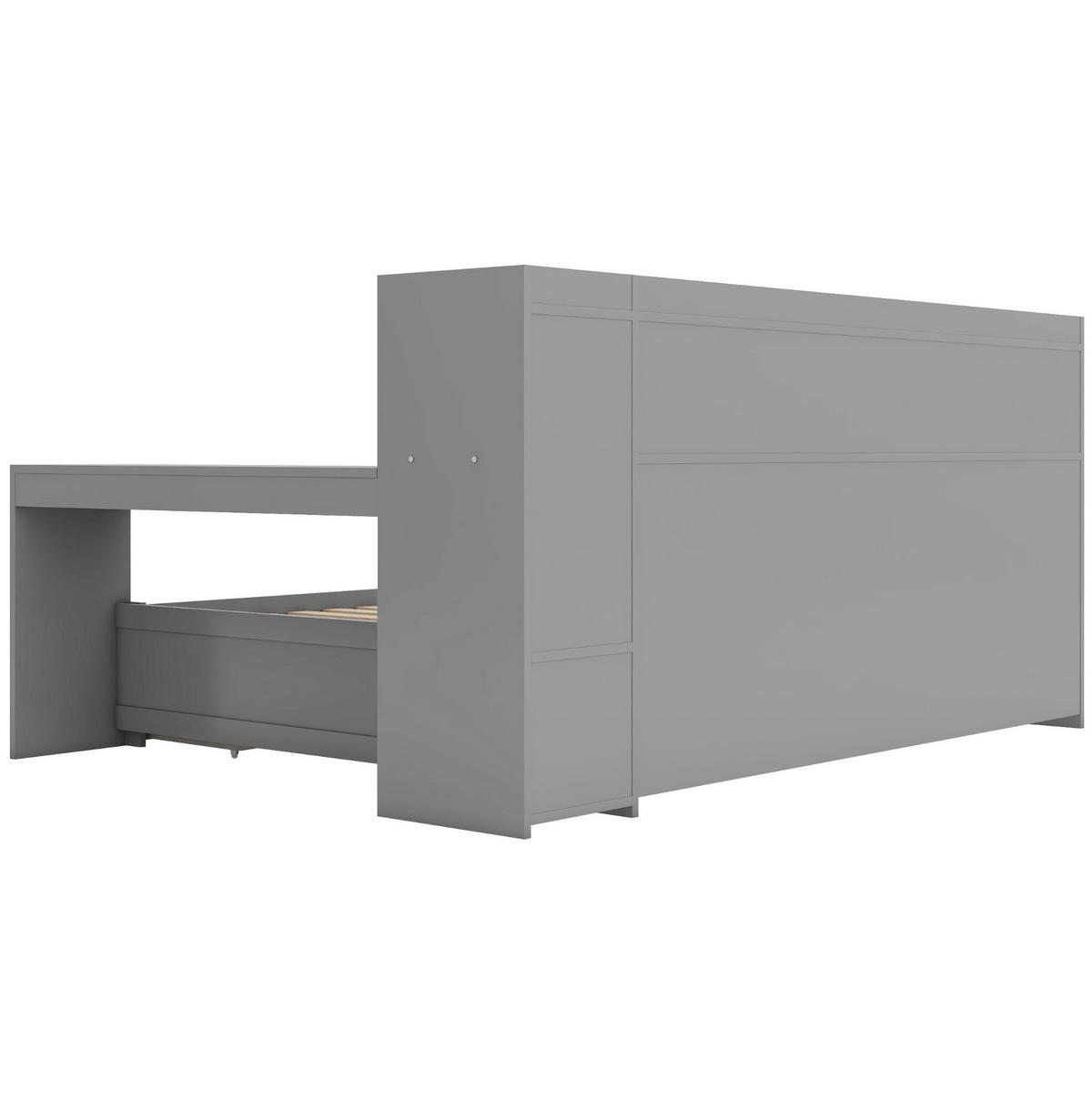 DJEČJI krevet od iverice 90x200 cm sivi s USB priključkom, utičnicom, stolom, 2 ladice i prostorom za odlaganje - siva, drvni materijal (90/200cm) - Modfu