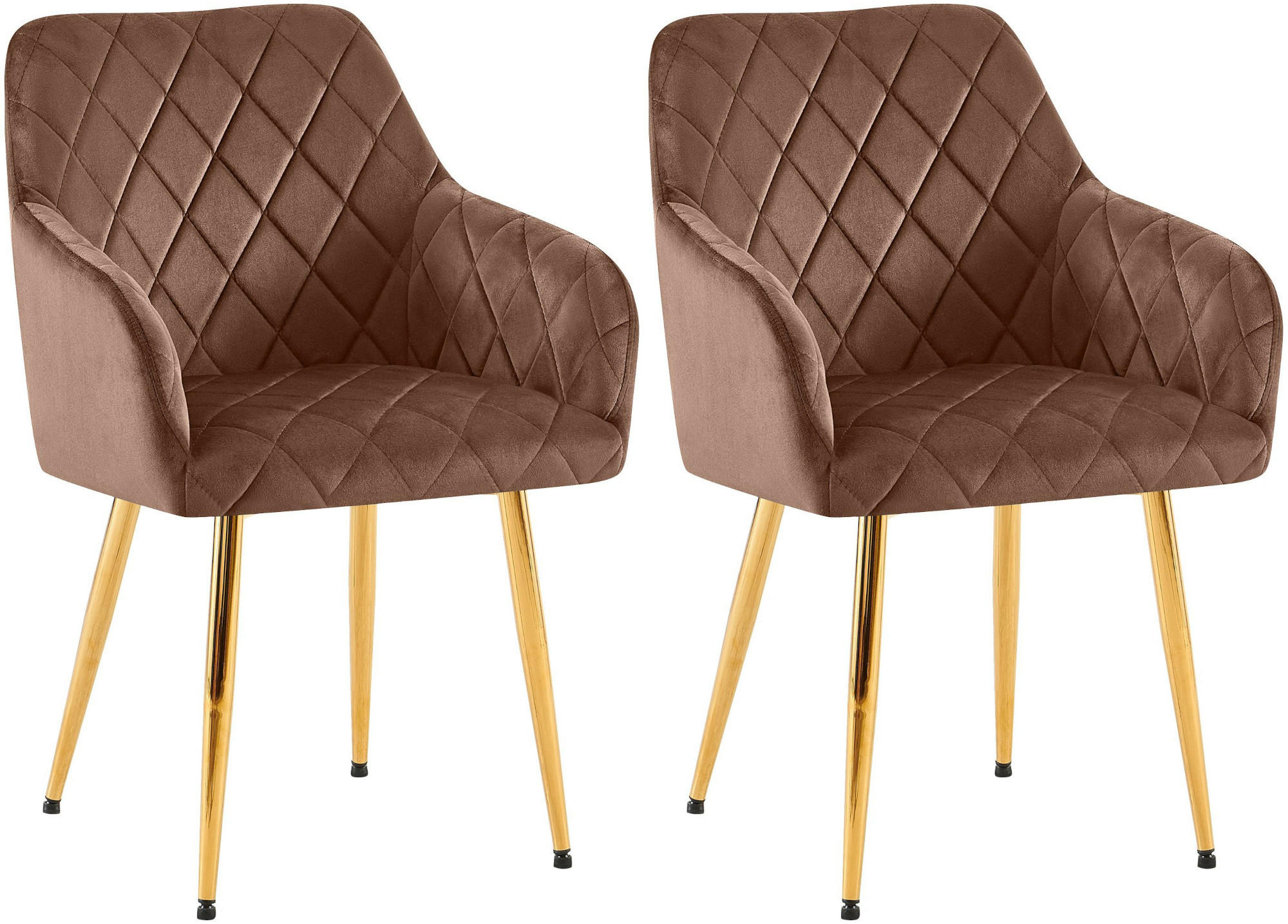 ARMLEHNENSTUHL 2er Set Samt Braun - Goldfarben/Braun, Textil (53/83/61cm) - CLP