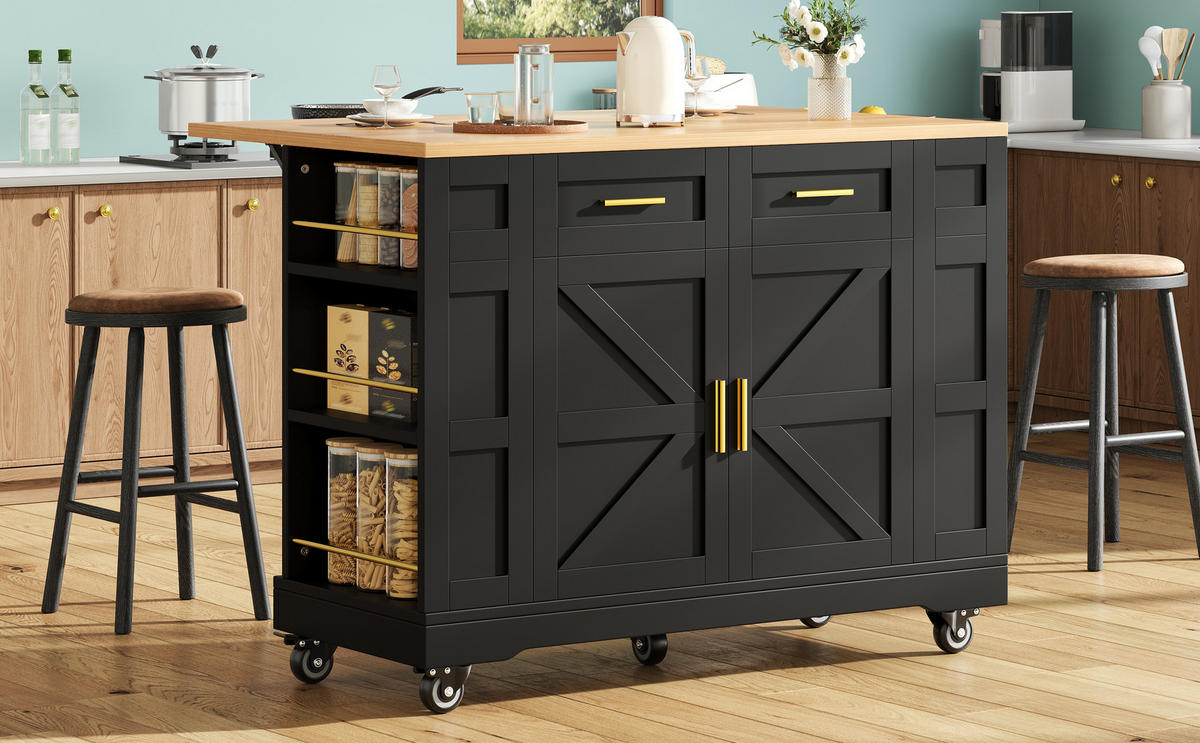 KÜCHENINSEL KLAPPBARER ESSTISCH mit Stauraum, MDF-Metall, Schwarz-Holzoptik, Skandinavisches Design, 120/65/90 cm - Schwarz, Kunststoff (46/18.49/88.01cm) - Rolipo