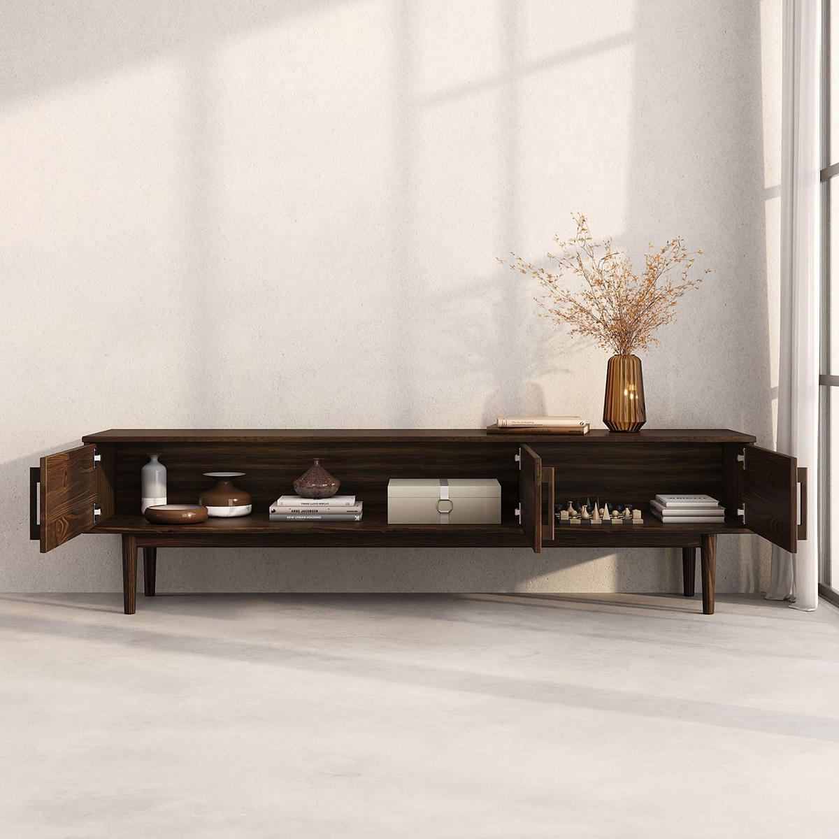 LOWBOARD TECCA - Nussbaumfarben, Holz (180/48/41cm) - IDIMEX