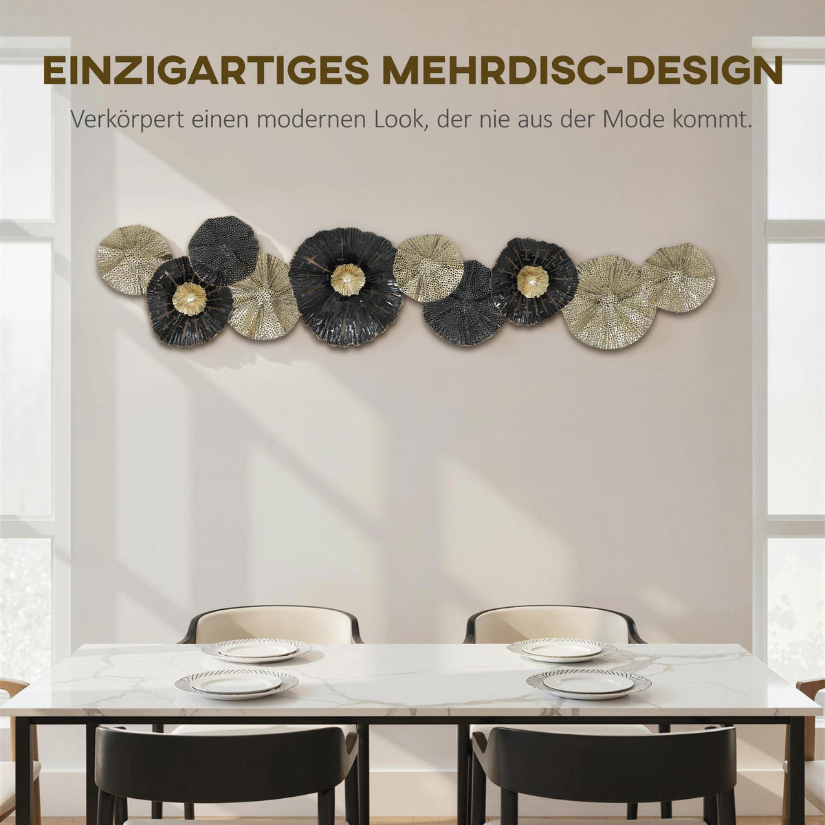 WANDDEKO Moderne Metallbild Wandskulptur mit kreisförmigen Scheiben Wandbild - Schwarz, Metall (7/29/134cm) - HOMCOM