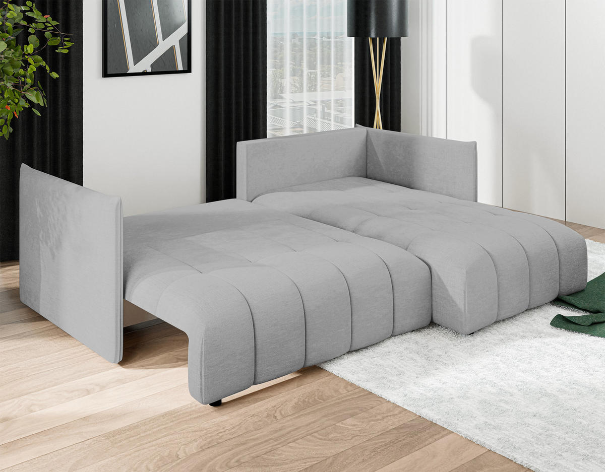 ECKSOFA L Form Cosmova Hellgrau 245/182/83 cm mit Schlaffunktion - Hellgrau/Schwarz, Kunststoff/Textil (245/182cm) - AX Living