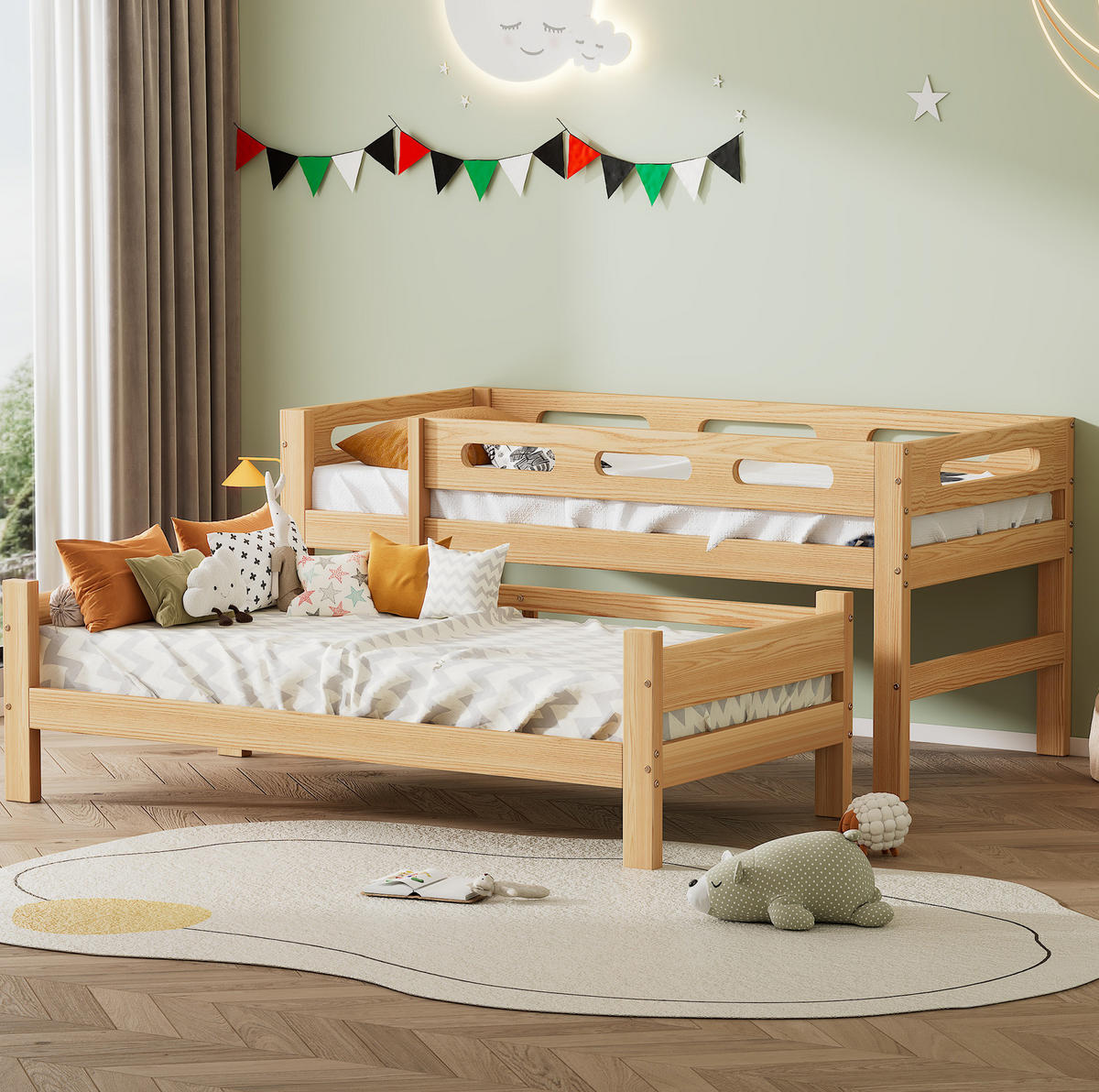 ETAGENBETT aus Kiefernholz 90x200 cm Natur, teilbar in 2 Einzelbetten - Naturfarben, Holz (90/200cm) - IVMEU