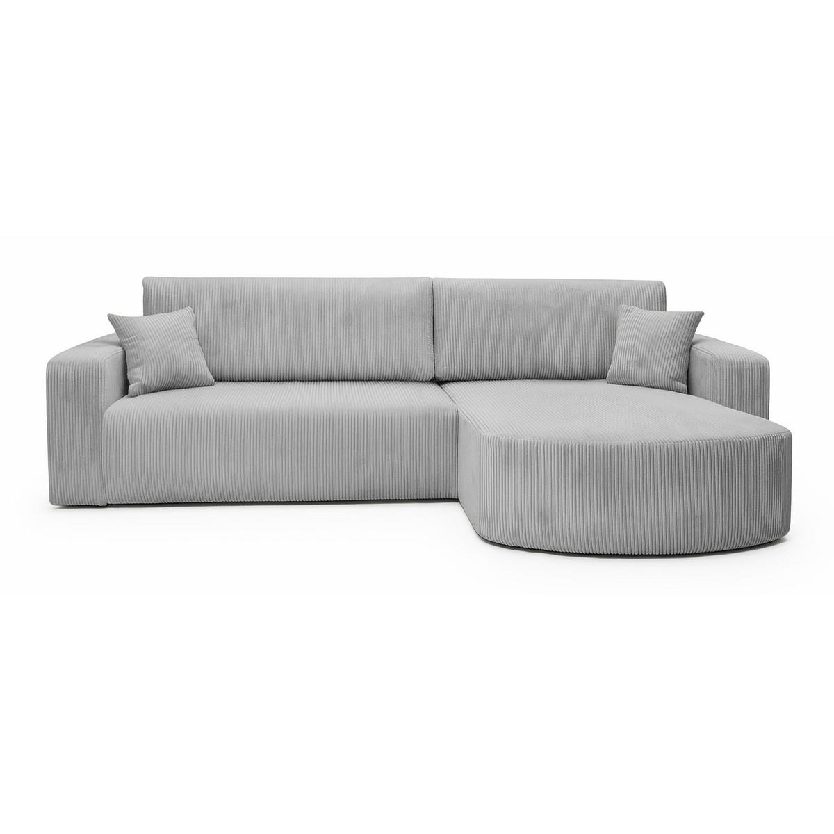 ECKSOFA mit Schlaffunktion Teeo L-Form universal mit Bettkasten Hellgrau Cord - Hellgrau/Schwarz, Kunststoff/Textil (275/170cm) - Homebook