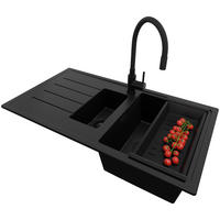 GRANITSPÜLE - Kopenhagen, 3-er set Alles Schwarz 90/50 cm, 1,5 Becken + Küchenarmatur 38/14 cm + Ablauf-Set ab 60er Unterschrank - Schwarz, Kunststoff (90/19/48cm) - Primagran