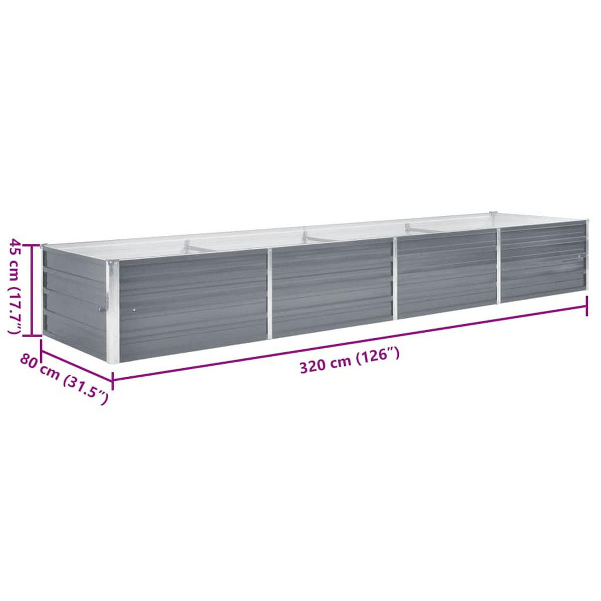 HOCHBEET 320/80/45 cm, aus Verzinkter Stahl, Grau - Grau, Metall (80/45/320cm) - vidaXL