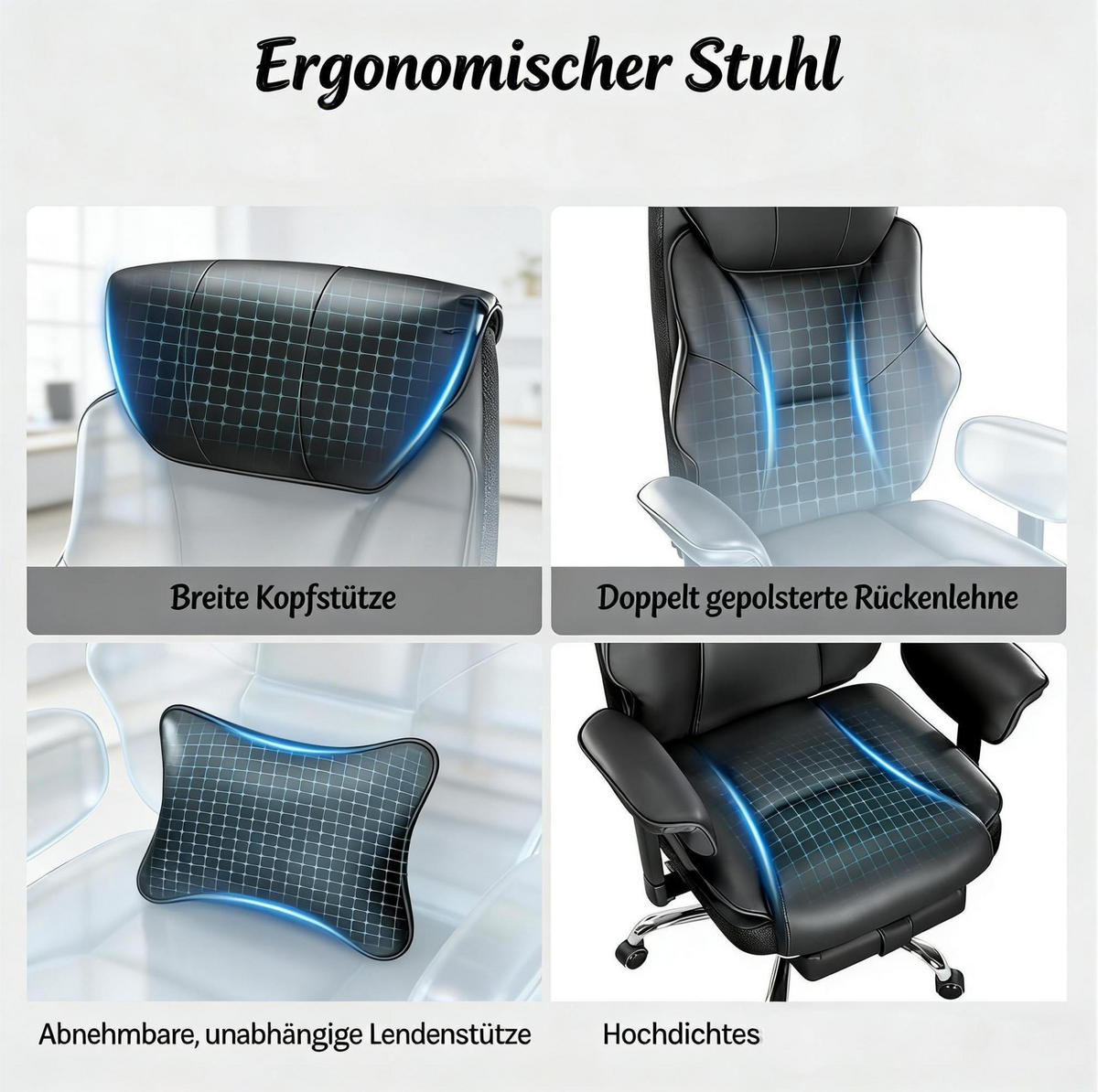 DREHSTUHL 77/71/118-125,5 cm schwarz aus PU mit 3-fach Neigung - Schwarz, Kunststoff (35.5/125.5/77cm) - OKWISH