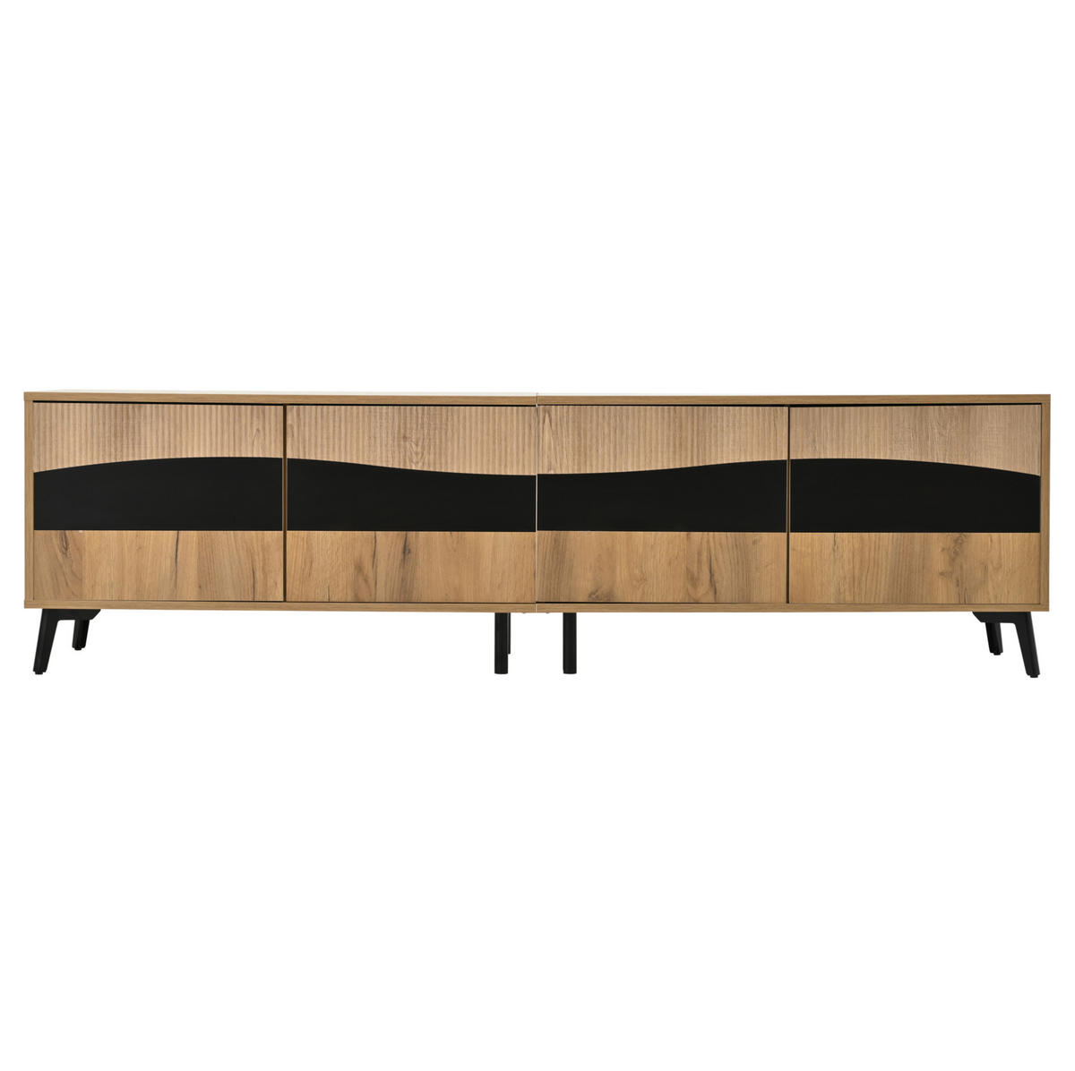 TV-LOWBOARD aus Spanplatte 180x40x50 cm Natur/Schwarz mit 4 Türen und Stauraum - Naturfarben, Holzwerkstoff (180/50/40cm) - IVMEU
