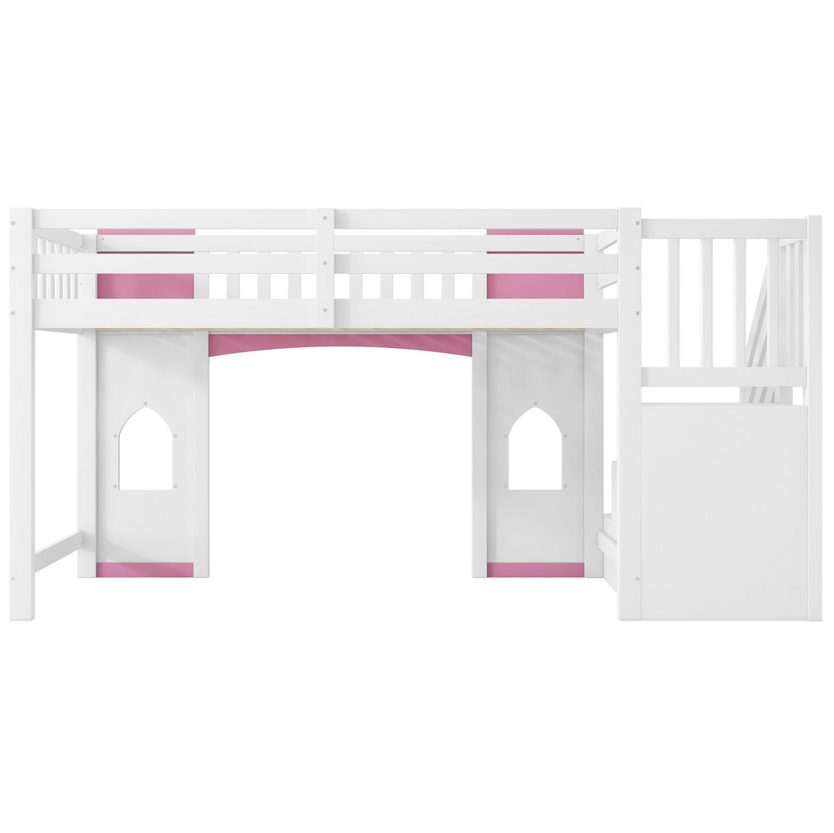 PATROVÁ postel 90/200 cm bílá/růžová z MDF a borovice se schody - bílá, kompozitní dřevo (90/200cm) - OKWISH