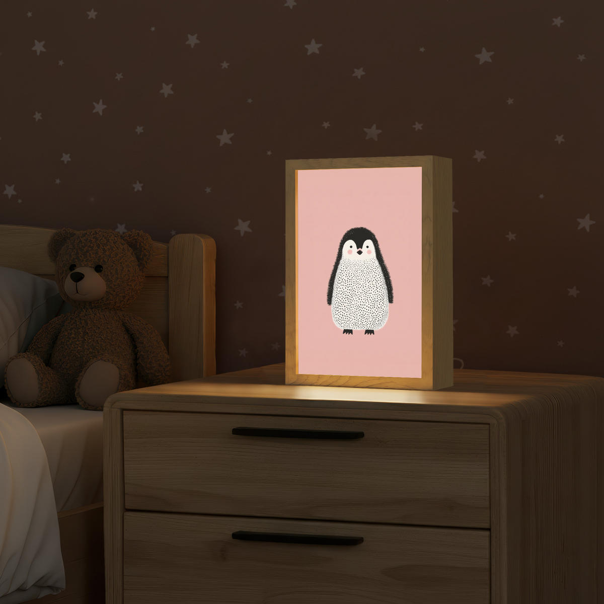 NACHTTISCHLAMPE Pinguin - Punkte - Minimalistisch - Rosa 20x30 cm - Rosa, Holzwerkstoff (8/20/30cm)