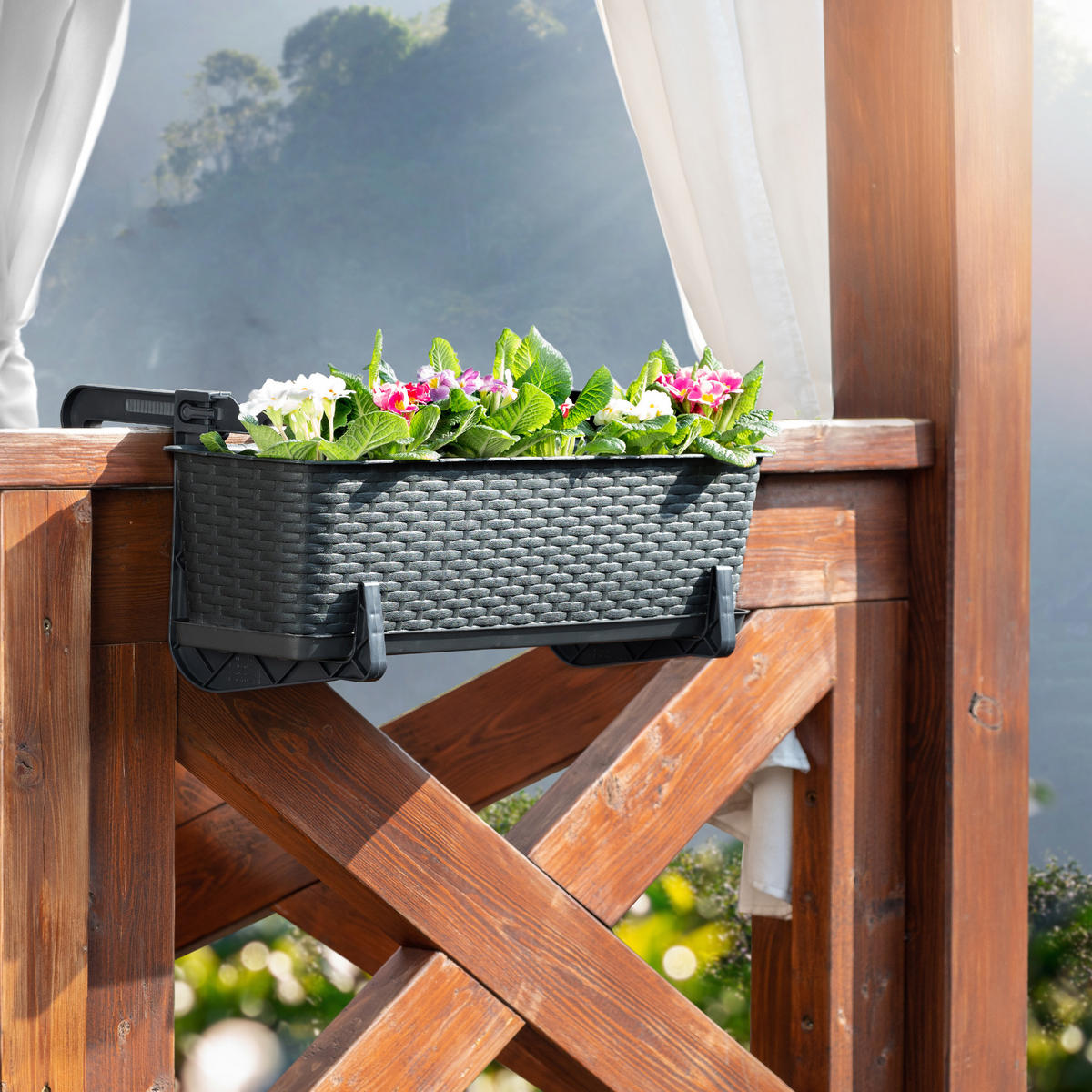 Blumentopf mit Untersetzer und 2 Griffe 60 cm, Anthrazit - Anthrazit, Kunststoff (17/60cm) - KADAX