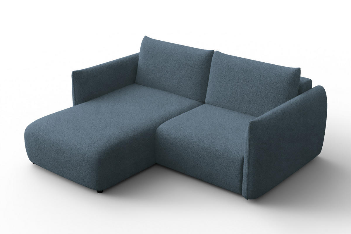 ECKSOFA TAUER 3-Sitzer LINKS, Bouclé-Stoff blau - Blau/Schwarz, Holz/Textil (173/206cm) - Courtois Laville